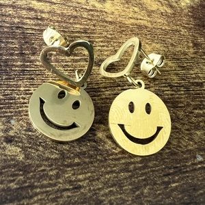 18k Gold plated stainless Steel trendy smiley dangle earrings Retro Boho
